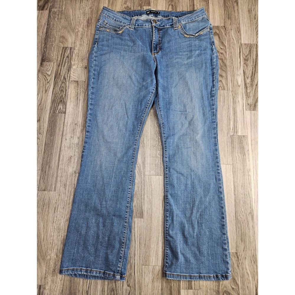 Lee Bootcut Jeans Womens 16 Medium Blue Midrise Flap Pocket Stretch Denim